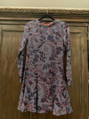 Tory Burch Navy & Red Long-Sleeve Abstract Print Dress